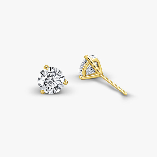 Round Brilliant Solitaire Studs Earrings in Three Prong Martini Setting