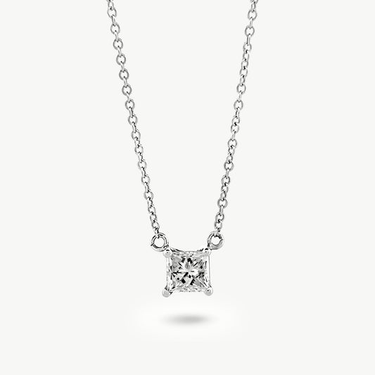 Princess Brilliant Solitaire Necklace with Adjustable Chain