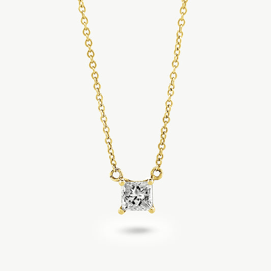 Princess Brilliant Solitaire Necklace with Adjustable Chain