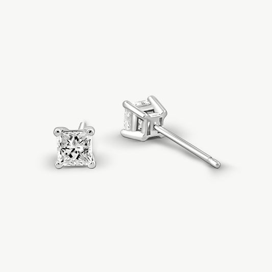Princess Brilliant Solitaire Studs Earrings in Four Prong Basket Setting